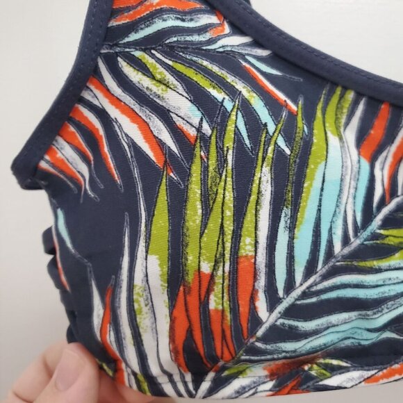 Mossimo Women's Y2K Navy Tropical Leaf Cage Side Pull On Bikini Swim Bralette S - Picture 2 of 7